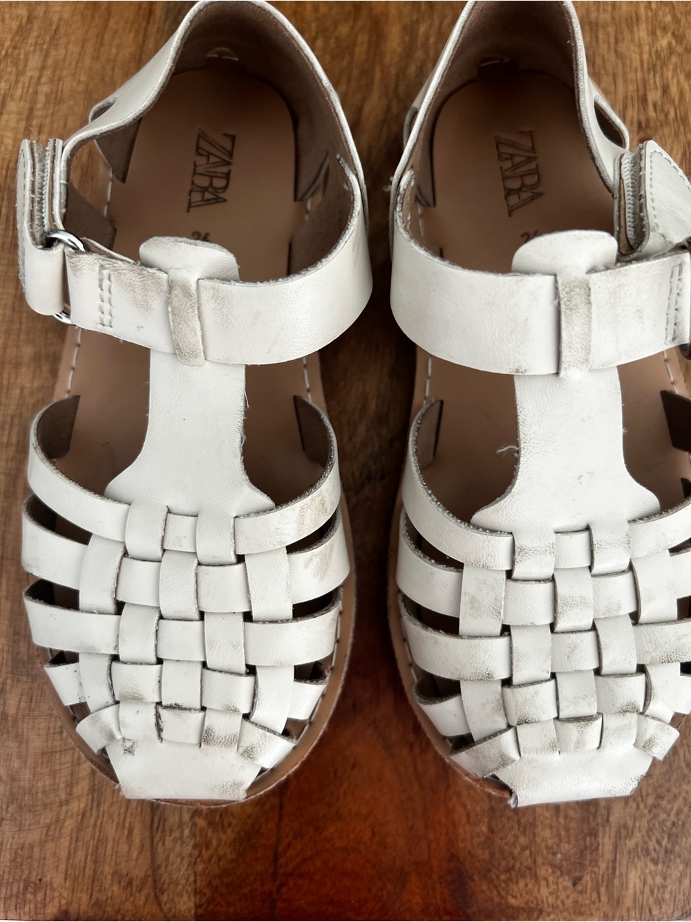Zara White Woven Leather Kids Sandals with Ankle Strap
